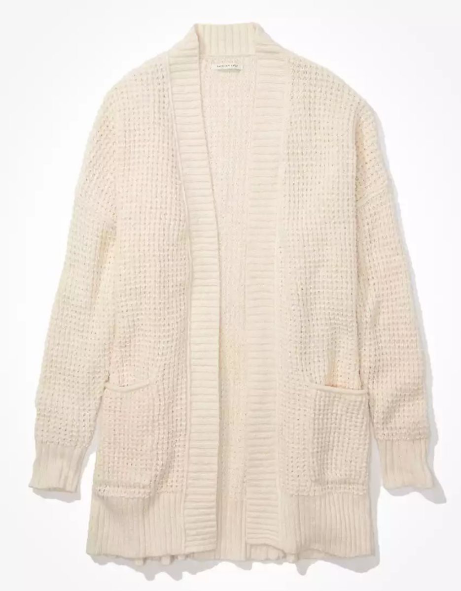 Cardigan American Eagle AE Long Blanche Femme | OUU-77535206